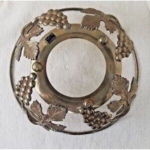 Brass bowl Vntg Handmade Ambrosia of India Grape Leaf‎ Holder 1995 frame feet